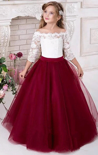 Half Sleeves Tulle Flower Girl Dresses Vintage Flower Girl Wedding Dresses Kids Pageant Dresses,BD98864