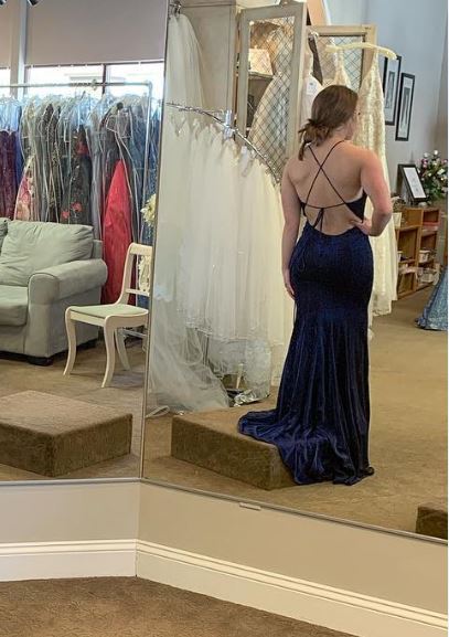 Navy Blue Prom Dresses, Sparkle V Neck Prom Dresses, BW97718