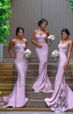 Gorgeous Spaghetti Straps Mermaid Lace Backless Long Bridesmaid Dress