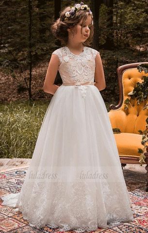 Satin Tea-Length Ball Gown Flower Girl Dress | David's Bridal