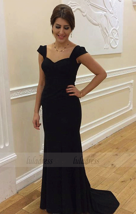 Mermaid Straps Black Evening Dress,Mermaid Prom Dress,BW97004