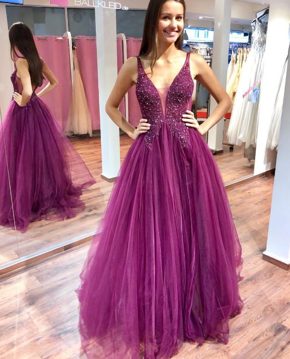 A Line Long Prom Dresses with Beading