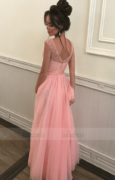 Cheap prom dresses,Long Beaded Sleeveless Illusion Prom Dress,BD99975