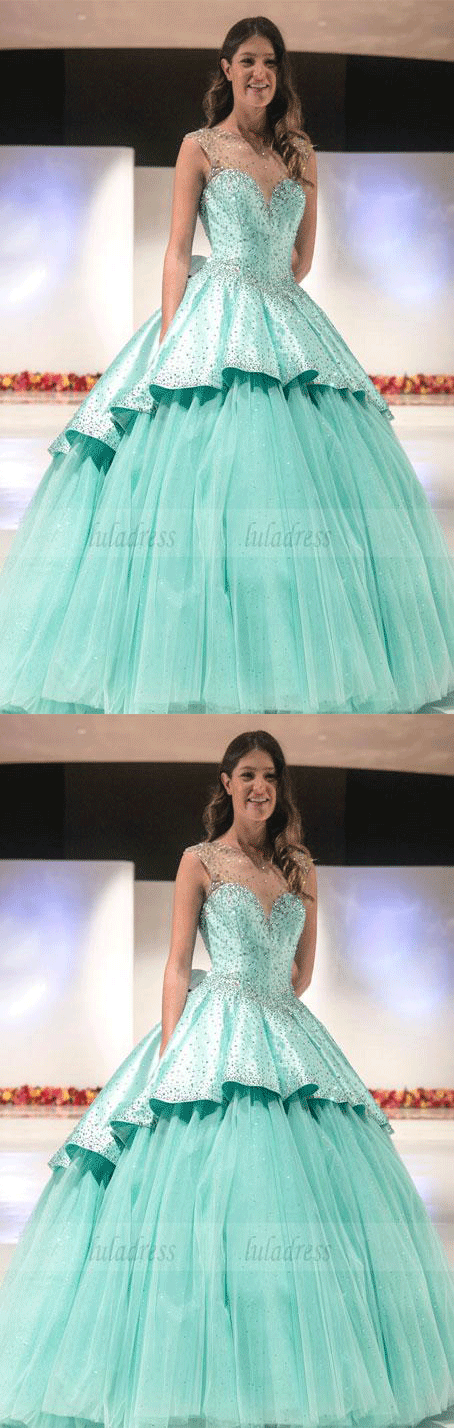 Beaded Satin Puffy Tulle Party Ball Gowns,BD98512