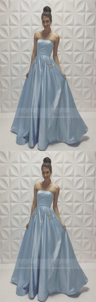 A-line Baby-Blue Sleeveless Strapless Beads Newest Prom Dress,BD98465