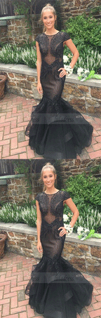 Luxury Mermaid Prom Dress ,Beaded Cap Sleeves Evening Dresses, Long Formal  Party Gowns