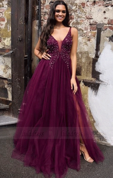 A Line Long Prom Dress with Beading, BW97593