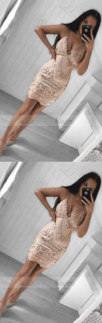 Spaghetti Straps Short  Prom Homecoming Dress with Sequins