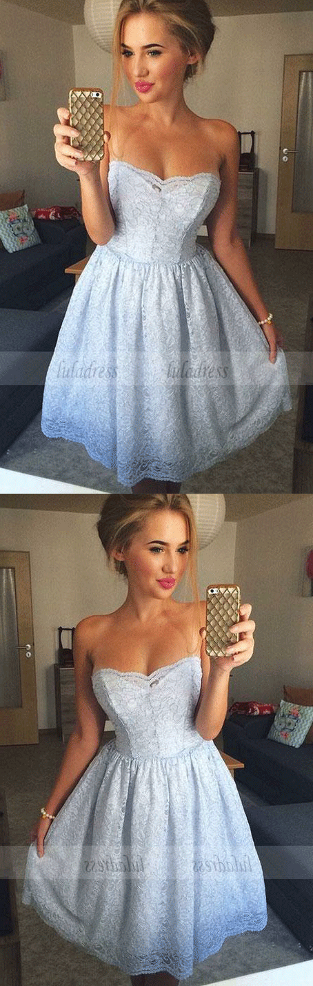 A-Line Strapless Above-Knee Lace Homecoming Dress