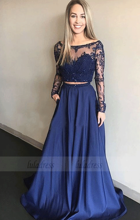 Two Piece Prom Dresses Long Sleeves with Lace,BD99932