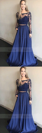 Two Piece Prom Dresses Long Sleeves with Lace