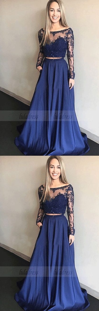 Two Piece Prom Dresses Long Sleeves with Lace
