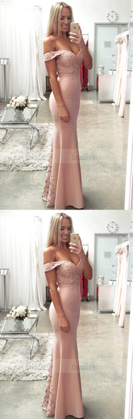 Pink Lace Prom Dress,Off the Shoulder Prom Dress,BD99936