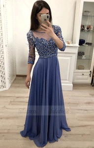A Line Long Sleeves Chiffon Prom Dress with Beading,BW97541