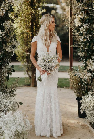Deep V Neck Lace Wedding Dresses
