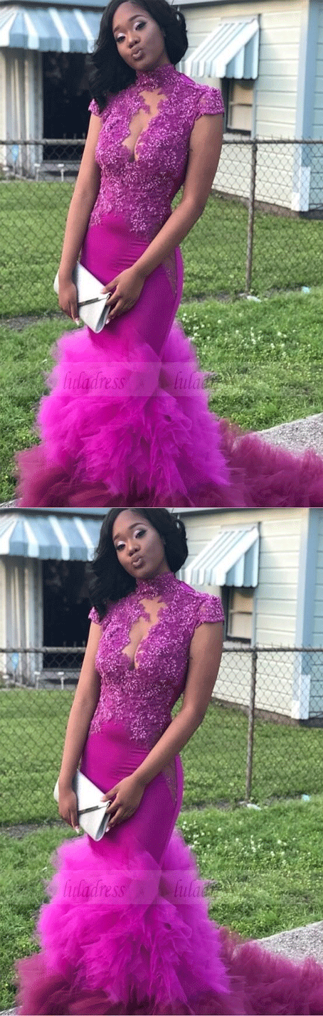 High Neck Sequins Lace Appliques Mermaid Evening Gowns