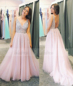 V-neck Neckline A-line Prom Dresses With Rhinestones