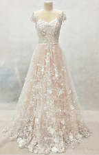 long cap sleeves formal prom dress, long lace evening dress