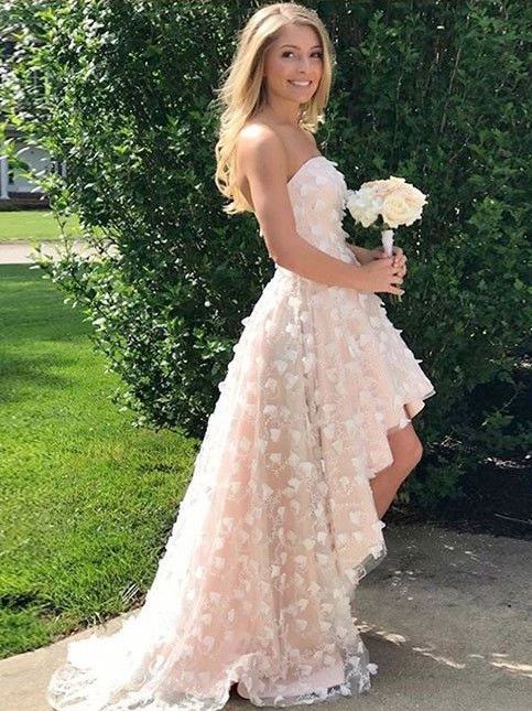 Strapless High Low Pink Long Prom Dress