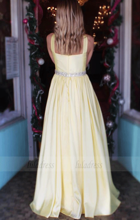 A-Line Straps Yellow Long Prom Dress with Beading Belt luladress A-Line Straps Yellow Long Prom Dress with Beading Belt luladress