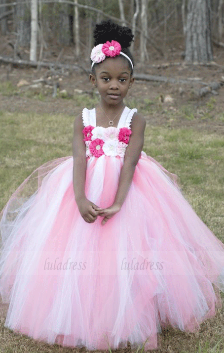 Flower Girl Dress, White and Pink Tutu Dress, BW97560