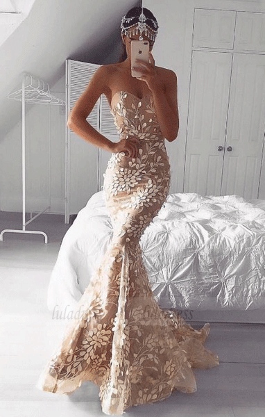 Chic Mermaid Prom Dress Applique Vintage Long African Prom Dress, BW97673
