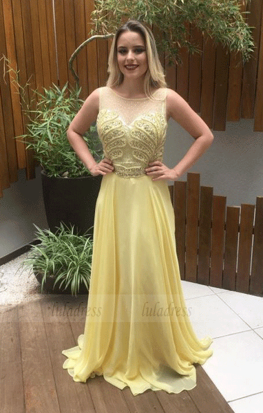 Long Chiffon Prom Dress,Yellow Prom DressBW97528