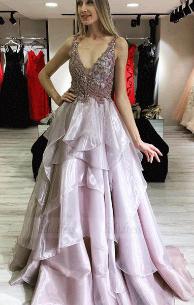 Plunging V-neckline Prom Dress with Applique, BW97589