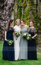 A-Line Short Sleeve Bridesmaid Dress with Beading