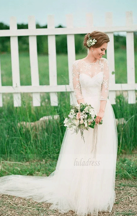 Lace Appliques Long Sleeve Wedding Dress