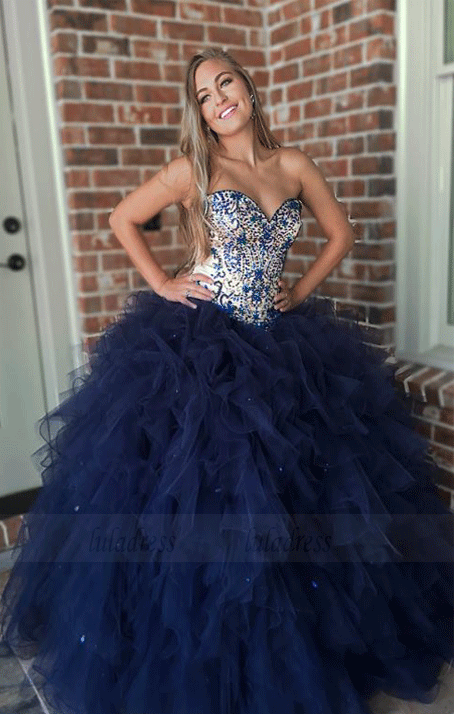 Ball Sweetheart Navy Blue Prom Dress with Sequins,BW97544
