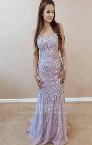 Mermaid Spaghetti Straps Lavender Long Prom Dress,BW97503