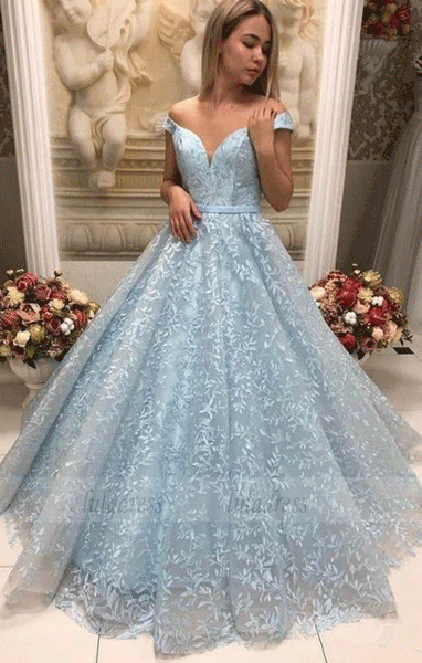 Lace Ball Gown Off the Shoulder Prom Dresses with Appliques Sweetheart, BW97647