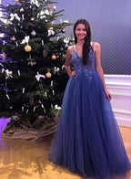 A Line Long Prom Dresses with Beading