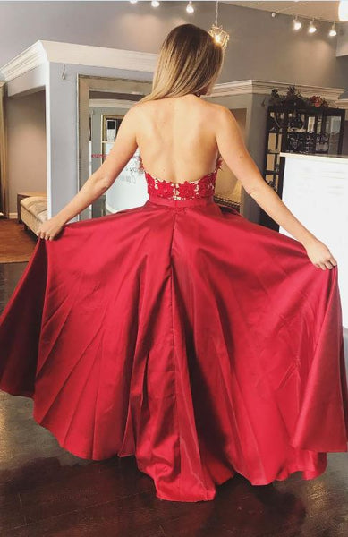 Backless Halter Long Prom Dress with Appliques, BW97651