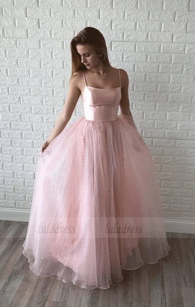 Princess Straps Pink Long Prom Dress,BW97488