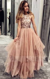 A-Line Asymmetrical Blush Prom Dress with Sequin,BW97489