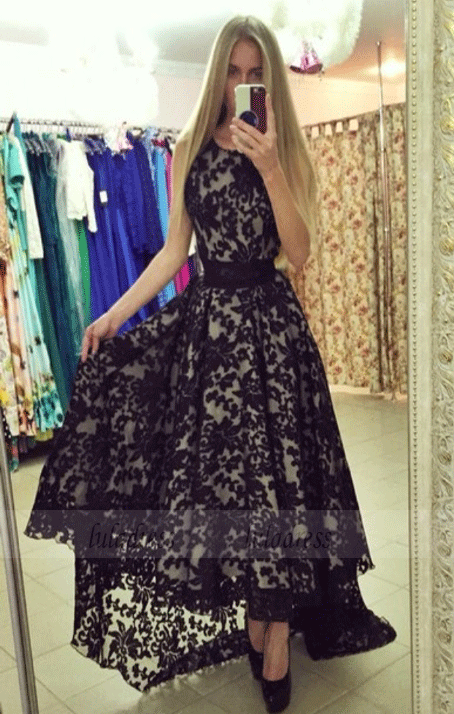 High Low Lace Prom Dress,Black Prom Dresses,BD99964