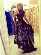 High Low Lace Prom Dress,Black Prom Dresses