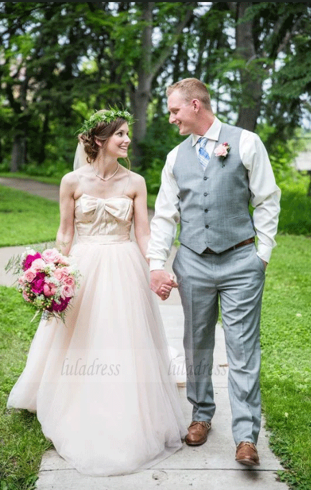 A Line Strapless Long Wedding Dresses