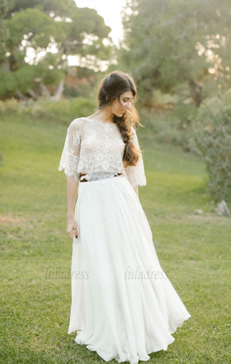 Two Piece Half Sleeves Lace Wedding Dresses
