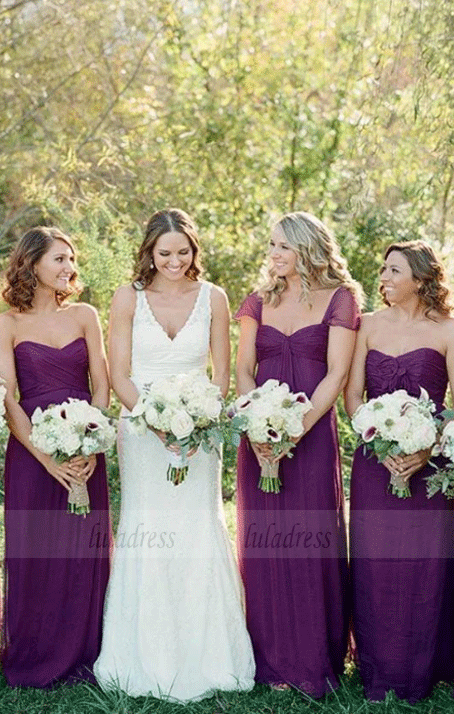 A-Line Sweep Train Chiffon Bridesmaid Dresses