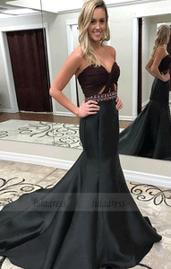 Mermaid Sweetheart Sweep Train Black Prom Dress with Beading,BW97050