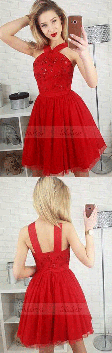 Red Homecoming Dresses,Prom Gown,Short Homecoming Dress With Sequins,Red Prom Dress