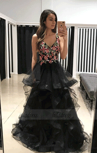 Black Tulle Lace Applique Long Prom Dress,BW97249