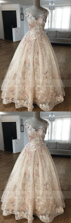 Lace Applique Tulle Long Prom Dress