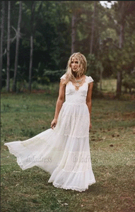 A Line V Neck Short Sleeves Lace Wedding Dresses,BW97320