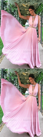 A Line Soft Satin V Neck Long Prom Dresses