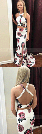 Floral Print Long Mermaid Sexy Prom Dress