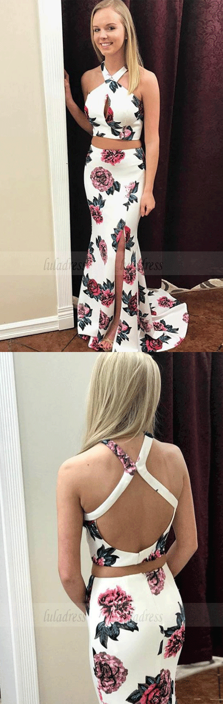 Floral Print Long Mermaid Sexy Prom Dress